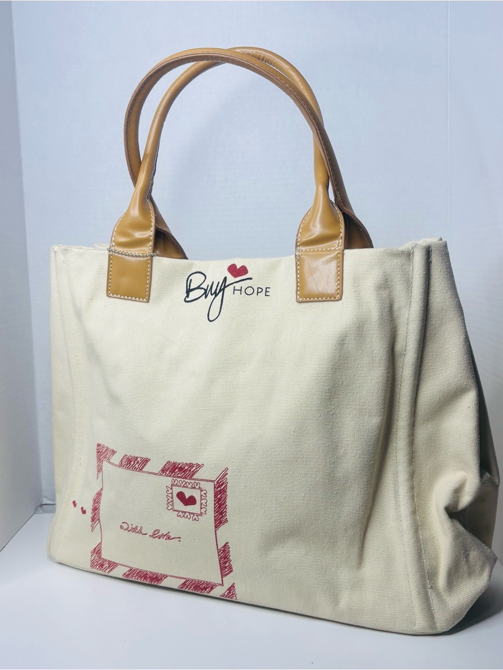 Cream Canvas Tote with Tan Handles